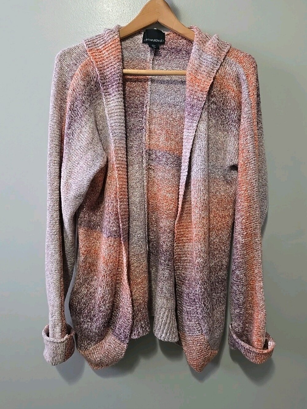 Cynthia Rowley Women's Cardigan Sweater Sz. L Hood Pink Purple Orange